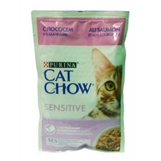 Cat Chow Sensitive -  Влажный корм для кошек с чувствительным пищеварением (Лосось с кабачками)